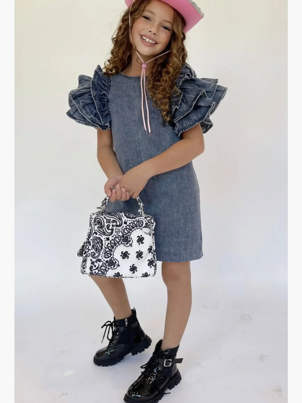 Lola + The Boys DENIM RUFFLE DRESS